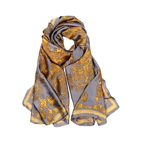 Beautiful & Soft Silk Feeling Gold Floral Scarf Wrap - Picture 3 of 8